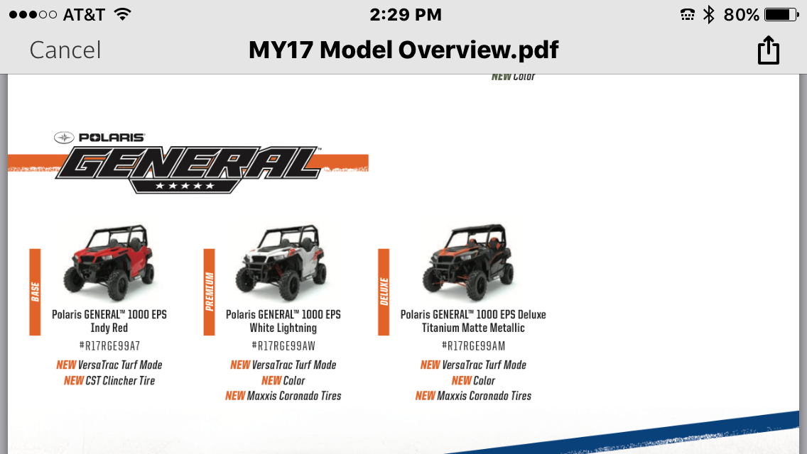 2017 Generals will have Turf mode Standard PRC Polaris Ranger Club